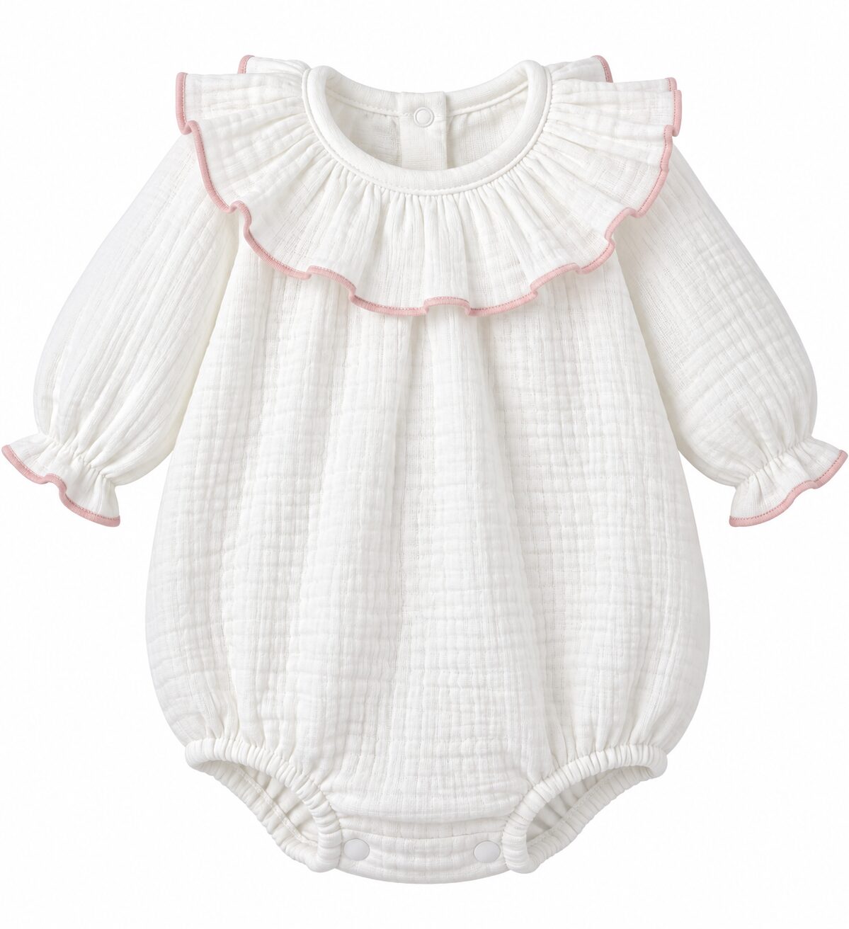 Pelele de muselina con volantes rosa pastel Pelele Bebé Calamaro Baby de Bambula Blanco con Filo Rosa Nude 3