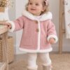Abrigo de Punto para Niña Rosa Empolvado con Capucha y Pelo Suave 2 Abrigo de Punto para Niña Rosa Empolvado con Capucha y Pelo Suave 2