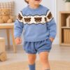 Conjunto de Bebé Azul con Jersey de Punto de Ositos y Bombacho de Canalé 1 Conjunto de Bebé Azul con Jersey de Punto de Ositos y Bombacho de Canalé 1