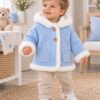 Abrigo de Punto para Niño Azul Celeste con Capucha y Pelo Suave Blanco 2 Abrigo de Punto para Niño Azul Celeste con Capucha y Pelo Suave Blanco 2