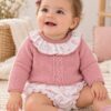 Conjunto de Niña de Punto Rosa Empolvado con Cuello Volante y Braguita de Globos 1 Conjunto de Niña de Punto Rosa Empolvado con Cuello Volante y Braguita de Globos 1