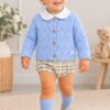 Conjunto de Bebé Azul Celeste con Rebeca de Punto y Braguita de Cuadros 1 Conjunto de Bebé Azul Celeste con Rebeca de Punto y Braguita de Cuadros 1