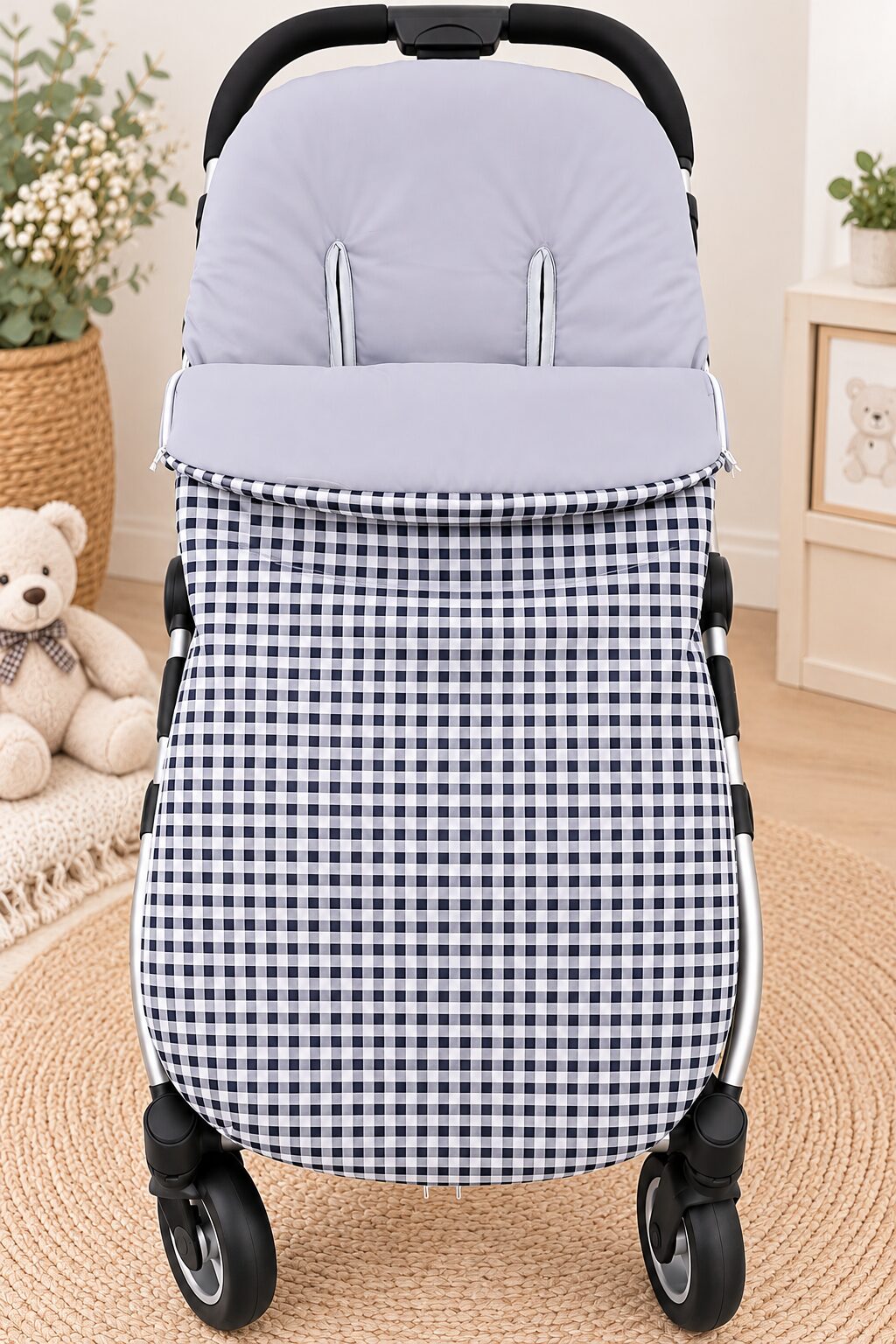 Saco de paseo gris y vichy gingham Conjunto Saco de Silla y Bolso de Paseo Vichy Negro y Blanco con Interior Gris 5