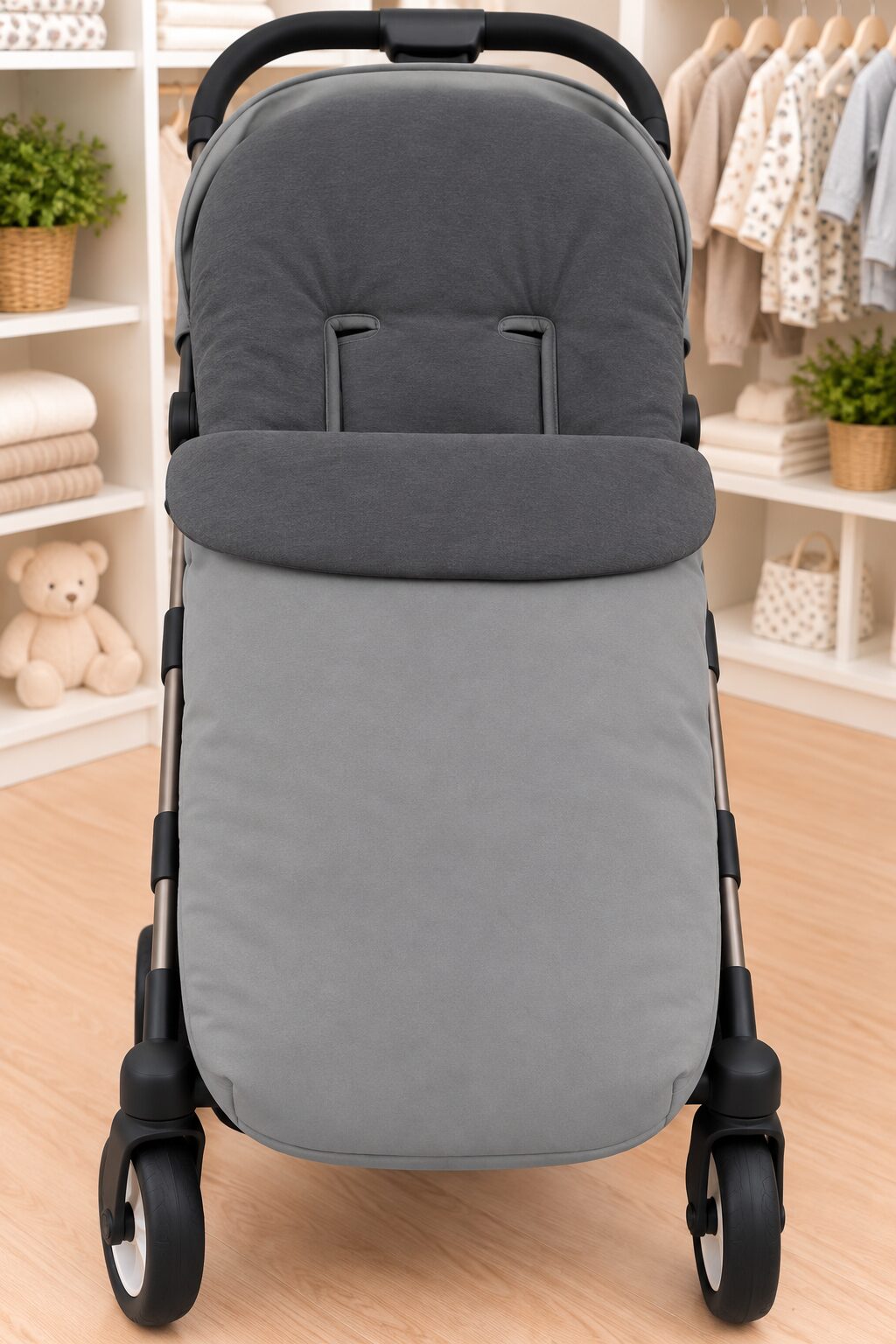 Saco gris para silla de paseo (1) Saco de silla de paseo gris con interior de punto de jersey 3