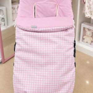 Saco de silla de paseo para bebé de cuadros vichy rosa