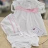 Conjunto 3 piezas Vestidito + Braguita + Capota "Blanco-Rosa" 1