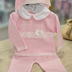 Conjunto 3 piezas de hilo cuello bebé "Rosa bebé"