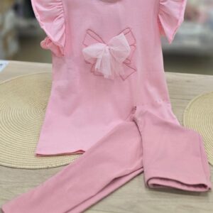Conjunto niña rosa Camiseta + Leggins "Lazo de tul"