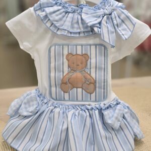 Conjunto 2 piezas cuello volante "Osito bebé/Azul"