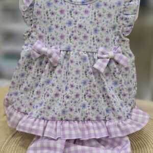 Conjunto 2 piezas Braguita + Camiseta "Floral - Vichy morado"