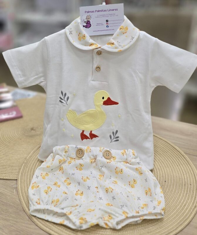 WhatsApp Image 2026-04-10 at 14.23.15 Conjunto 2 piezas Pololo + Camiseta cuello bebé "Patitos" 3