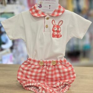 Conjunto 2 piezas Camiseta + Pololo "Conejito vichy"