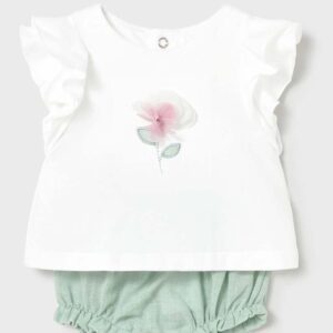 Conjunto Braguita+ Camiseta Mayoral  "Verde agua-Flor"