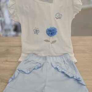 Conjunto 2 piezas Camiseta + Pantalón  "Florecitas-Azul"