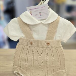 Conjunto 2 piezas Pelele de hilo + Camisa plumeti "Beige-Crudo"