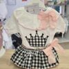 Conjunto camiseta + cubrepañal faldita "Corona vichy negro" 2 Conjunto camiseta + cubrepañal faldita "Corona vichy negro" 2