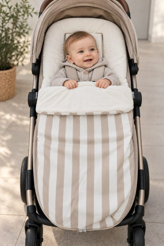 WhatsApp Image 2026-09-10 at 11.51.48 🤎 Saco Universal para Silla de Paseo – Rayas Beige y Blanco 3