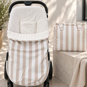 🤎 Saco Universal para Silla de Paseo – Rayas Beige y Blanco 5 🤎 Saco Universal para Silla de Paseo – Rayas Beige y Blanco 9