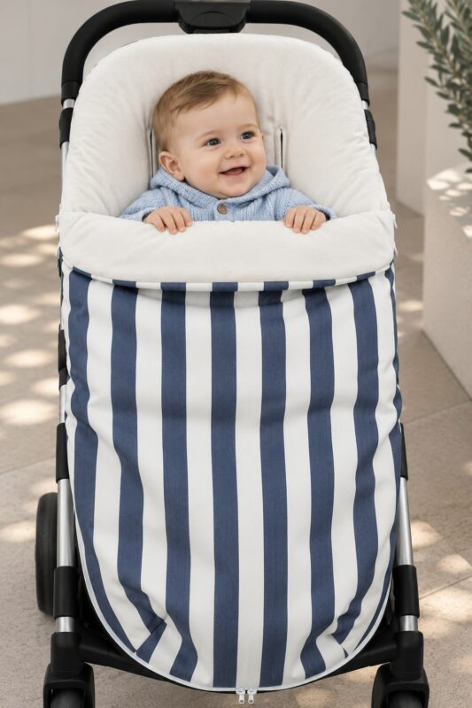 WhatsApp Image 2026-09-10 at 12.47.59 (2) 💙 Saco Universal para Silla de Paseo – Rayas Azul Marino y Blanco 3