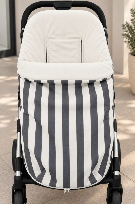 WhatsApp Image 2026-09-10 at 13.11.01 (3) Saco Universal para Silla de Paseo – Rayas Gris Antracita y Blanco 5