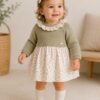 Vestido de Bebé Niña Mayoral Verde Agua con Falda Floral y Cuello Volante 2 Vestido de Bebé Niña Mayoral Verde Agua con Falda Floral y Cuello Volante 2