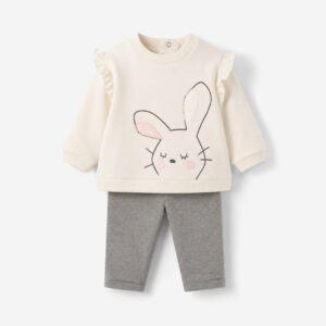 Conjunto de Bebé Niña Mayoral Crudo con Sudadera de Conejito y Pantalón Gris 4 Conjunto de Bebé Niña Mayoral Crudo con Sudadera de Conejito y Pantalón Gris 7