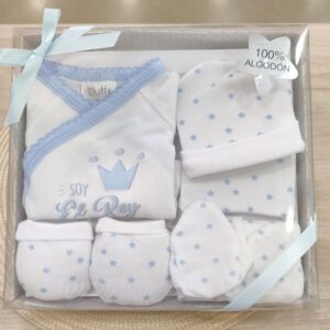 Pack Regalo nacimiento "Soy el rey de la casa", cajita regalo 5 piezas