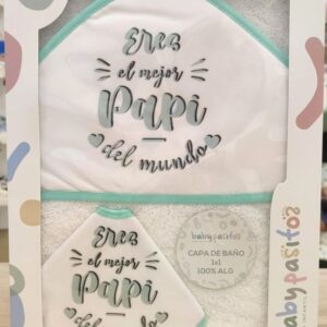 Pack regalo "Eres el mejor Papi del Mundo" Capa de baño + Babero en verde