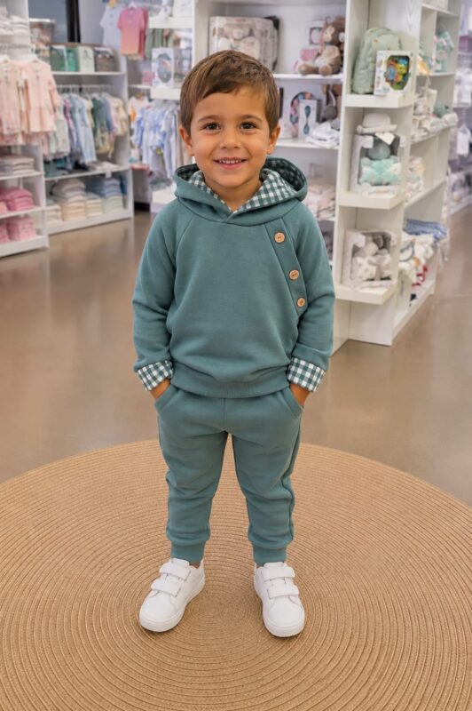 i270010 Conjunto de niño «Vichy» en verde agua 💚 3