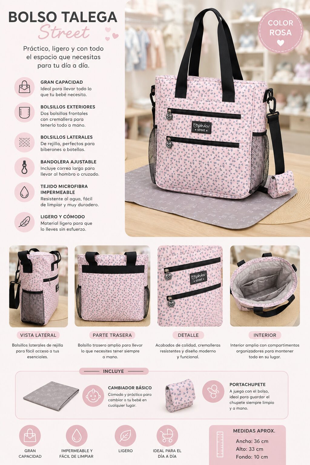 i270032 Bolso Talega Street Rosa 🌸👜 3