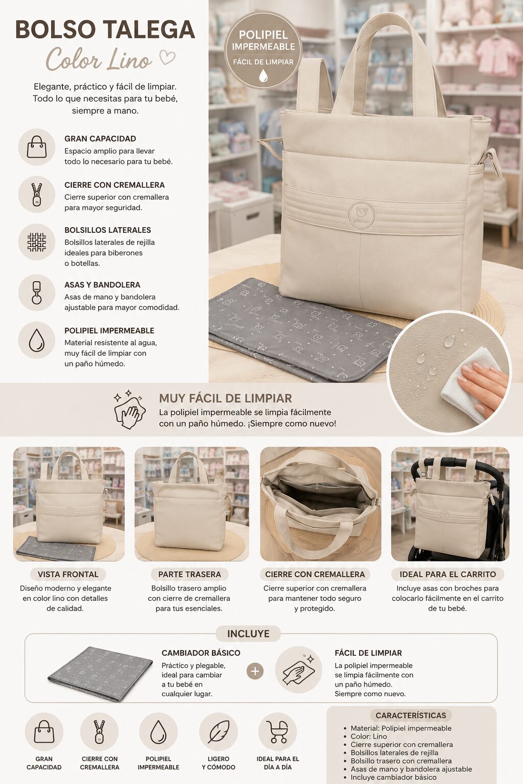 i270035 Bolso organizador para bebé en color beige 5