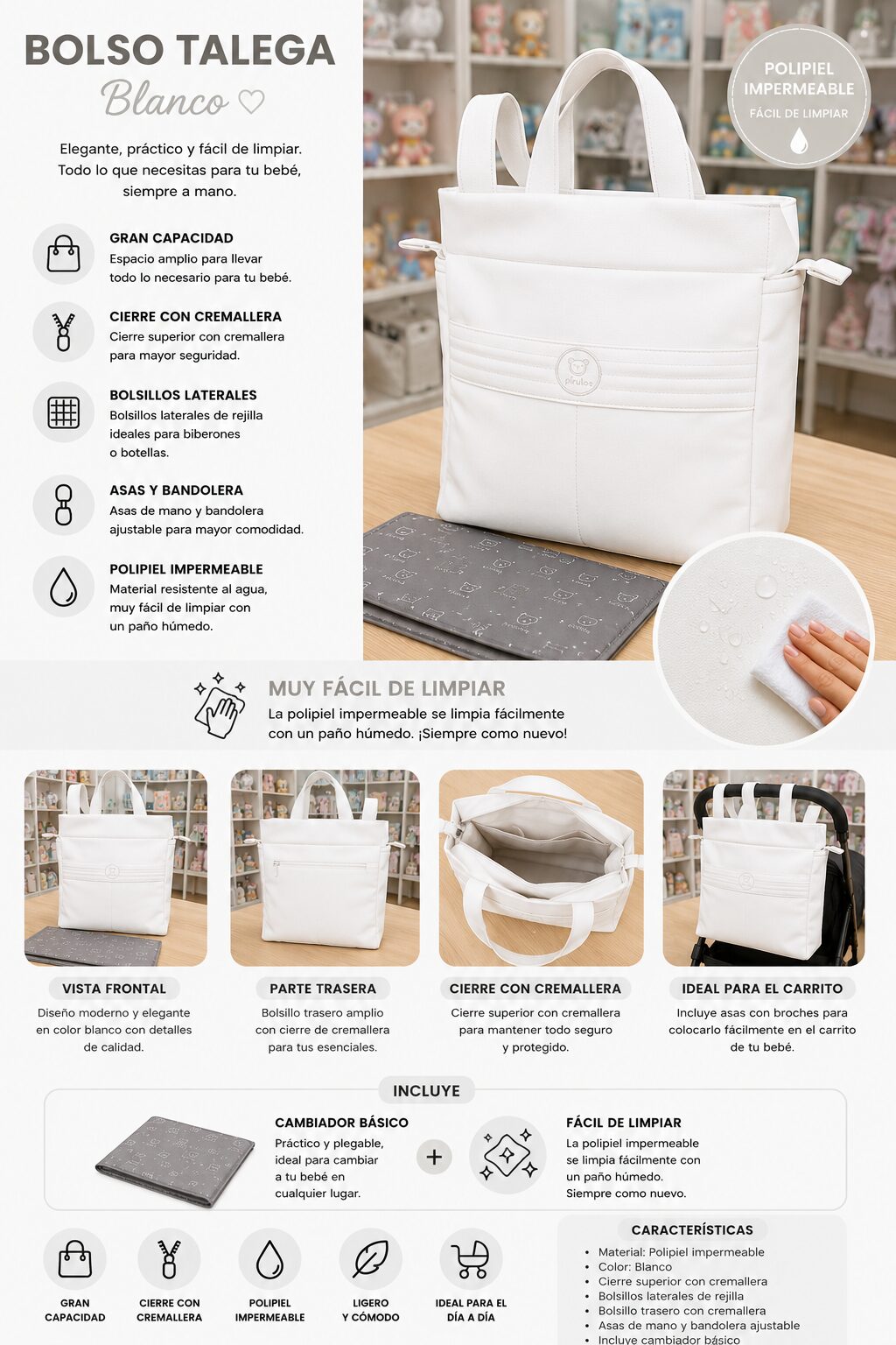 i270038 Bolso organizador para bebé en color blanco 5