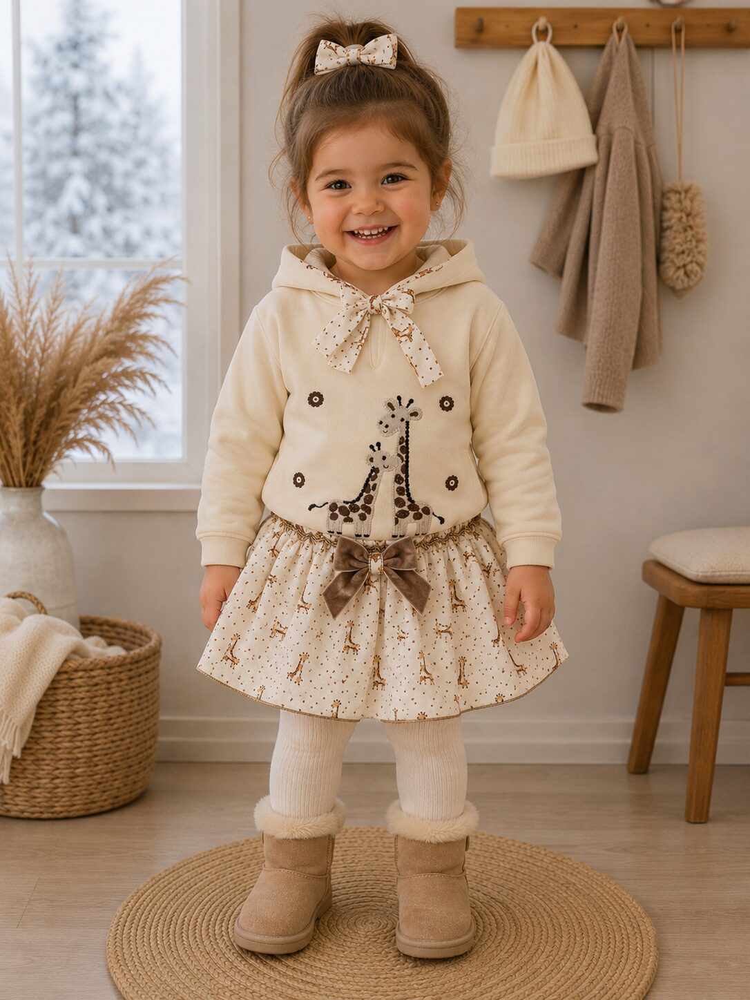 i270108-3 Conjunto infantil de invierno con sudadera y faldita de jirafas 3