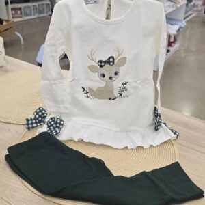 Conjunto de camiseta de niña con ciervo y lazos de cuadros vichy + Leggings verde botella 4 Conjunto de camiseta de niña con ciervo y lazos de cuadros vichy + Leggings verde botella 7